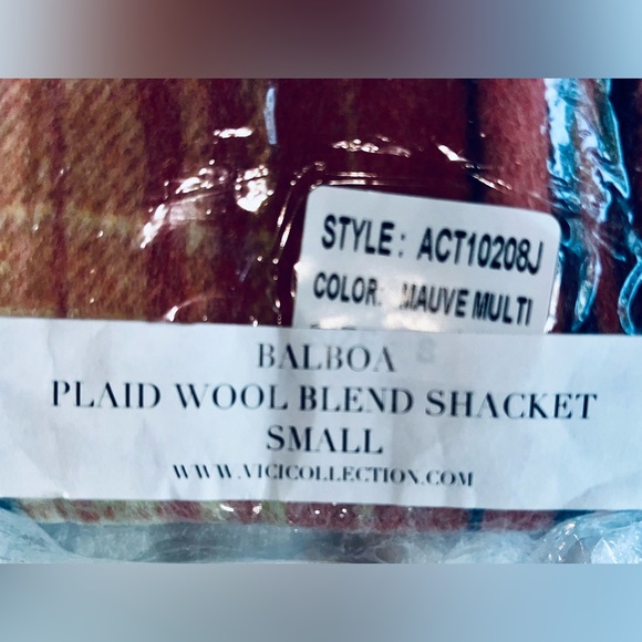 NWT ACOA COLLECTION BALBOA PLAID WOOL BLEND SHACKET - MAUVE💖MULTI, Sz.S, BNWTIB - Picture 8 of 8